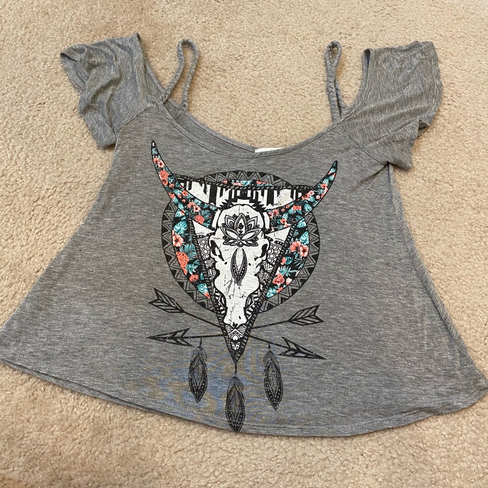 Bare shoulder grey vintage look top size small